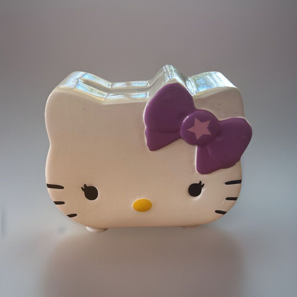 Sanrio Hello Kitty Coin Bank 2013 Ceramic White With Pink Bow With Yellow Star